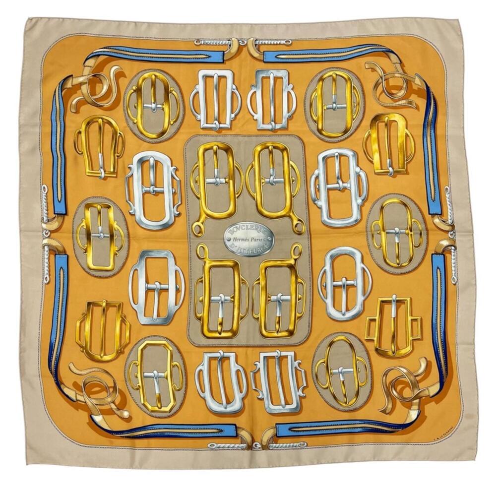 HERMES Carre 90 Scarf/Muffler, Silk, Brown, Women's, BOUCLERIE D'ATTELAGE Buckle